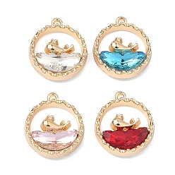 (52) Непрозрачная лаванда Сплав стекла подвески, плоская круглая форма с подвесками в виде китов, стойки покрытие, без кадмия, без никеля и без свинца, золотые, разноцветные, 18x15.5~16x4~4.5 мм, отверстие : 1.2~1.4 мм