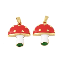 Настоящее золото 18K Латунь эмаль подвески, без кадмия и без свинца, грибные прелести, реальный 18 k позолоченный, 20.5x17.5x4 мм, отверстие : 4x2 мм