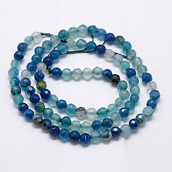 Teal Natural Agate Round Beads Strand, Dyed, Faceted, Teal, 4mm, Hole: 0.9mm, about 92pcs/strand, 14.5 inch