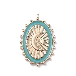 Темный Морско-зеленый 304 подвески из нержавеющей стали, с эмалью, овал с подвеской в виде луны и звезды, золотые, темно-зеленый, 28.5x19x3 мм, отверстие : 1.4 мм