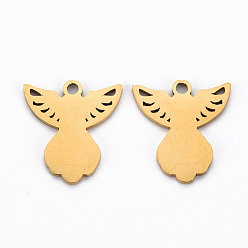 Golden Ion Plating(IP) 201 Stainless Steel Pendants, Cut, Fairy, Golden, 17.5x16x1mm, Hole: 1.8mm