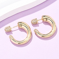 Прозрачный Серьги-гвоздики в форме буквы С из латуни с микропаве из кубических цирконий, реальный 16 k позолоченный, прозрачные, 22.5x6 мм