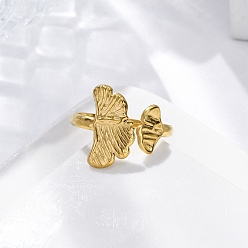 Золотой Лист гинкго 304 открытые манжеты из нержавеющей стали для женщин, золотые, 15.5 мм, размер США 7 1/4 (17.5 мм)