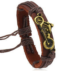 Седло Коричневый Браслеты из плетеного мотоциклетного сплава, коровьей кожи и джутового шнура для мужчин, античная бронза, седло коричневый, внутренний диаметр: 2-1/8~3 дюйм (5.5~7.5 см)