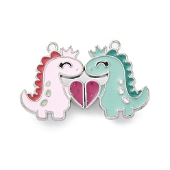 Dinosaur Эмали сплава сплит подвески, магнитный, платина, динозавр, 23.5x19x6.5 мм, отверстие : 1.6 мм, 2 шт / комплект
