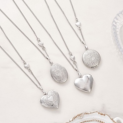Нержавеющая Сталь Цвет 316 кулон-медальон в форме овального, плоского и круглого сердца из нержавеющей стали 304 ожерелья из витой цепи из нержавеющей стали, разнообразные, не тускнеет, цвет нержавеющей стали, 17.72 дюйм (45 см)