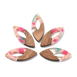 Темно-Розовый Подвески из смолы и ореха, лошадиный глаз , темно-розовыми, 38x15.5x3 мм, отверстие : 2 мм, внутренний диаметр: 16 мм