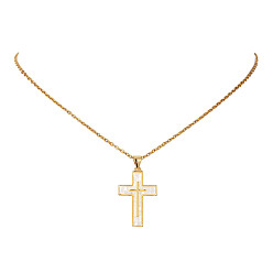 Golden Natural Shell Cross Pendant Necklace with 304 Stainless Steel Chains, Golden, 15.94 inch(40.5cm)
