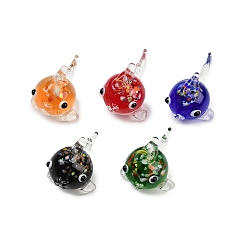 (52) Непрозрачная лаванда Бусины лэмпворк , рыба фугу, разноцветные, 16~17x27~28x19~21 мм, отверстие : 1.1 мм