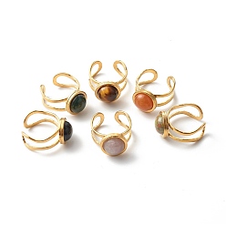 Golden Natural & Synthetic Mixed Gemstones Cuff Ring, with 304 Stainless Steel Findings, Flat Round, Golden, 10mm, US Size 8(18.1mm)