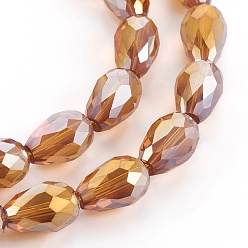 Dark Goldenrod Electroplate Glass Beads Strands, AB Color Plated, Faceted Teardrop, Dark Goldenrod, 12x8mm, 58pcs/strand, 26.5 inch