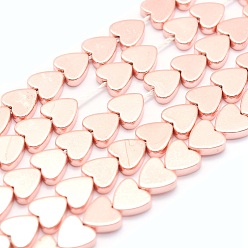 Rose Gold Plated Electroplate Non-magnetic Synthetic Hematite Beads Strands, Grade AA, Long-Lasting Plated, Heart, Rose Gold Plated, 8x8x2mm, Hole: 1mm, about 56pcs/strand, 15.7 inch(40cm)