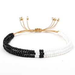 Черный Плетеные браслеты из стеклянных бусин, трехслойный браслет из нескольких нитей, чёрные, 6-1/4~10-1/4 дюйм (16~26 см)