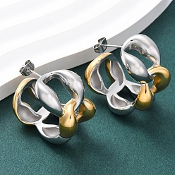 Золотой & Цвет Нержавеющей Стали 304 двухцветные серьги-гвоздики из нержавеющей стали, цепочка-оберег, золотые и нержавеющая сталь цвет, 33.5x18 мм