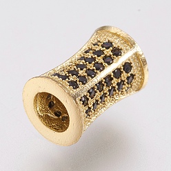 Golden Eco-Friendly Brass Micro Pave Cubic Zirconia Beads, Lead Free & Cadmium Free, Column, Golden, 10x7mm, Hole: 3mm