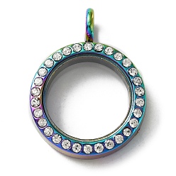 Rainbow Color Подвески из сплава с кристаллами и стразами, двойные стороны со стеклом, аксессуары для изготовления ювелирных кулонов своими руками, плоско-круглые, Радуга цветов, 33x25x7 мм, отверстие : 4.8 мм