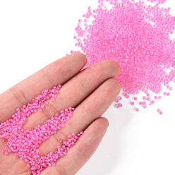 Hot Pink 11/0 Grade A Round Glass Seed Beads, Transparent Inside Colours, Hot Pink, 2.3x1.5mm, Hole: 1mm, about 48500pcs/pound