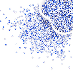 Blue 8/0 Striped Glass Seed Beads, Opaque Colours, Round, Blue, 3~3.5x2~2.5mm, Hole: 0.9mm,  300g, about 3000pcs/box