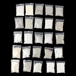 White Glass Seed Beads, Round, White, 2~4mm, Hole: 0.8~1.2mm, 20g/bag, 25 bags/set, 500g/set
