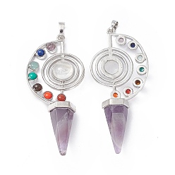 Amatista 7 chakras grandes colgantes de amatista natural, encantos de cono facetado, con fornituras de latón de tono platino, 69x30x13 mm, agujero: 5 mm