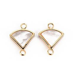 Настоящее золото 18K Соединители латунные звенья, без кадмия, без никеля и без свинца, с естественной оболочке, вентилятор, реальный 18 k позолоченный, 13x10x2 мм, отверстие : 1.4 мм