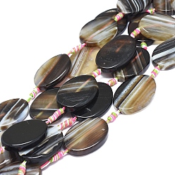 DarkKhaki Natural Banded Agate/Striped Agate Beads Strands, Dyed & Heated, Twisted & Oval, Black, 34~36x24~26x5~7mm, Hole: 1.8mm, about 9pcs/Strand, 16.93 inch(43cm)