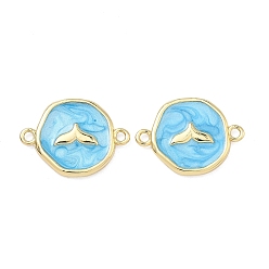 Fish Подвески-коннекторы из латуни с эмалью в морском стиле, без свинца и без кадмия, долговечный, стойки покрытие, реальный 18 k позолоченный, голубой, рыба, 14x19x2 мм, отверстие : 1.4 мм