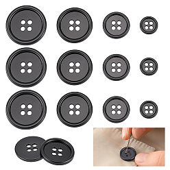 Черный Цвет Металла 20 шт. 4 стили 4 кнопки из цинкового сплава с отверстием, плоско-круглые, металлический черный , 10~22.5x2~3 мм, отверстие : 1.5~2.2 мм, 5 шт / стиль