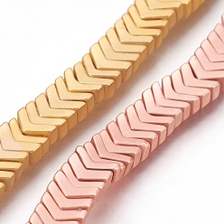 Mixed Color Electroplated Non-magnetic Synthetic Hematite Bead Strand, Arrows, Matte Style, Mixed Color, 3.5x6.5x3mm, Hole: 1mm, about 215pcs/strand, 16.53 inch(42cm)