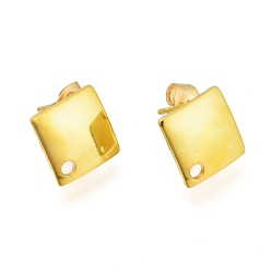 Золотой 201 Выводы серьги из нержавеющей стали шпилька, с ушными гайками и 304 штифтом из нержавеющей стали, ромб, золотые, 13.5x13.5 мм, отверстие : 1.6 мм, штифты : 0.8 мм