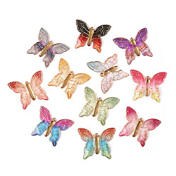 (52) Непрозрачная лаванда Печатные полупрозрачные акриловые подвески, золотой металл обвитыми, бабочка, разноцветные, 34x39x5 мм, отверстие : 1.4 мм