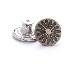 Flower Alloy Button Pins for Jeans, Nautical Buttons, Garment Accessories, Round, Flower, 17mm