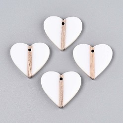 Белый Кулоны из непрозрачной смолы и дерева, сердце, белые, 28~28.2x29.8x3.3 мм, отверстие : 2 мм