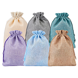 Mixed Color Burlap Packing Pouches Drawstring Bags, for Christmas, Wedding Party and DIY Craft Packing, Mixed Color, 23x17cm, 12pcs/set