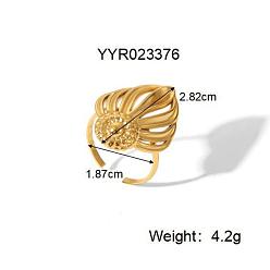 Настоящее золото 18K Кольца-манжеты из нержавеющей стали для женщин с полым листом во французском стиле, реальный 304 k позолоченный, размер США 18 8 (3/4 мм)