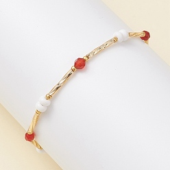 Золотой Браслеты из стеклянных бусин для женщин, с натуральным агатом и 304 фурнитурой из нержавеющей стали, золотые, 7-3/8 дюйм (18.8 см)