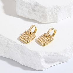 Квадрат Женские серьги-кольца из латуни в стиле барокко с настоящим золотом 18k, с пластиковой жемчужины, квадратный, 29x17 мм