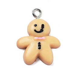 Gingerbread Man Подвески из смолы, с платиновым глазом, Колобок, 22x17x4.5 мм, отверстие : 2 мм