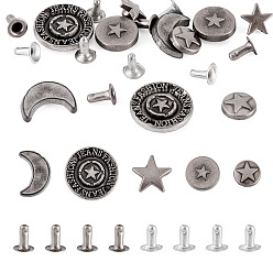 Античное Серебро 50шт. 5 стили сплавные речные шипы, железным гвоздем, для кошелька, , ботинки, украшение кожаных ремесел, звезда и луна, античное серебро, 9x9x4.5 мм