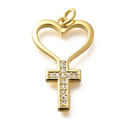 Настоящее золото 18K Латунные микро проложить кубического циркония подвески, без кадмия и без свинца, крест прелести, с целью перехода в кольце, реальный 18 k позолоченный, 23.5x15x2 мм, отверстие : 3 мм