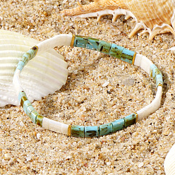 (52) Непрозрачная лаванда Этнический стиль японский тила стеклянные бусины эластичные браслеты для женщин, прямоугольные, разноцветные, внутренний диаметр: 6-3/8 дюйм (16.3 см) ~ 6-1/2 дюйм (16.5 см)