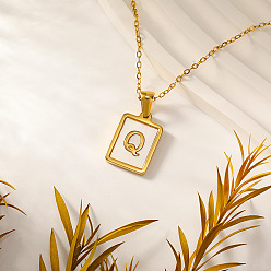 Letter Q Прямоугольник 304 ожерелья с инициалами из нержавеющей стали с натуральным белым ракушечником для женщин, реальный 18 k позолоченный, Буква Q, 15.75 дюйм (40 см)
