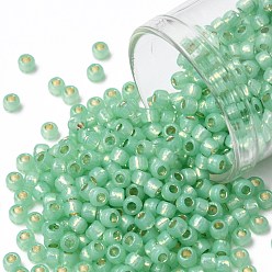 (PF2103) PermaFinish Lime Opal Silver Lined TOHO Round Seed Beads, Japanese Seed Beads, (PF2103) PermaFinish Lime Opal Silver Lined, 8/0, 3mm, Hole: 1mm, about 222pcs/bottle, 10g/bottle