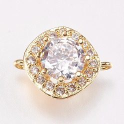 Золотой Латунные микро проложить кубических ссылки циркония, ромб, прозрачные, золотые, 15x12x7 мм, отверстие : 1 мм