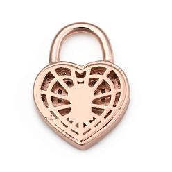 Real Rose Gold Plated Brass Micro Pave Cubic Zirconia Pendants, Real Rose Gold Plated, Heart Padlock, Rose Gold, 20x14x3.5mm, Hole: 6x6.5mm