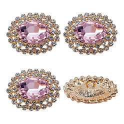 Лавандовый румянец 4шт. 1-образные кнопки из сплава стекла с отверстием под ножку, овальные, золотые, лавандовый румянец, 23.5x19x10 мм, отверстие : 2 мм