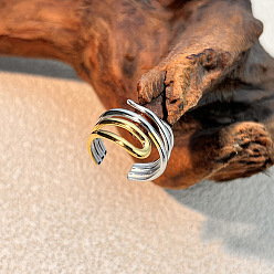 Настоящее золото 18K 304 из нержавеющей стали Манжета кольца для женщин, ионное покрытие (ip), реальный 18 k позолоченный, внутренний диаметр: регулируемый, 19 мм