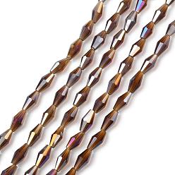 Седло Коричневый Прозрачные стеклянные бусины, двухконусные, с покрытием AB цвета, граненые, седло коричневый, 8x4 мм, отверстие : 0.8 мм, около 70 шт / нитка, 20.47 дюйм (52 см)