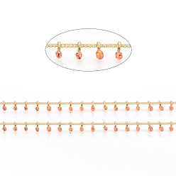 Orange Brass Handmade Beaded Chain, Curb Chains, with Enamel, Long-Lasting Plated, Real 18K Gold Plated Unwelded, with Spool, Orange, 2x1.5x0.8mm, Charm: 6x2x2mm, about 32.8 Feet(10m)/roll