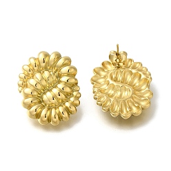 Золотой Ионное покрытие (ip) 304 текстурированные овальные серьги-гвоздики из нержавеющей стали для женщин, золотые, 30x22.5 мм